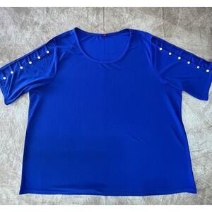 Royal Blue Women's 3X Blouse With Cut Out And Studded 3/4 Sleeves